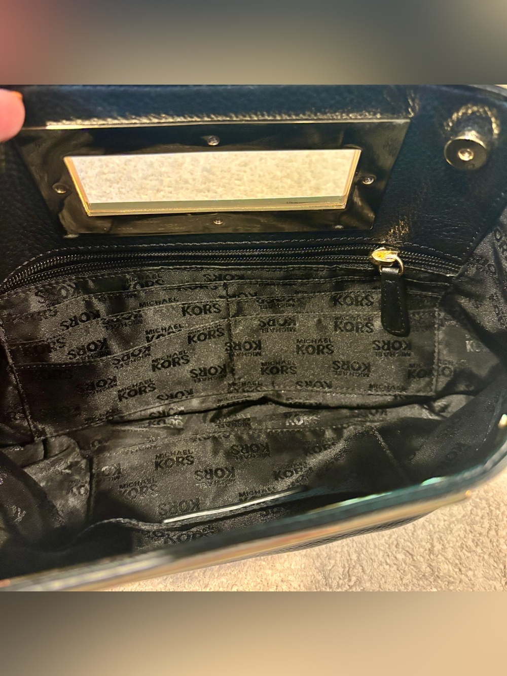 Michael Kors Berkley Black Leather Clutch with Gold Handle Cutout - Picture 6 of 7